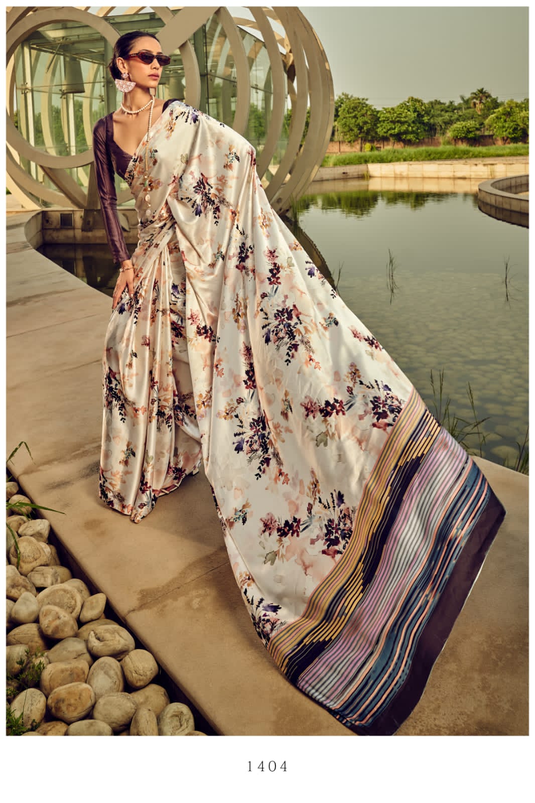 Beautiful Designer Digital Flower Print Satin Silk Saree