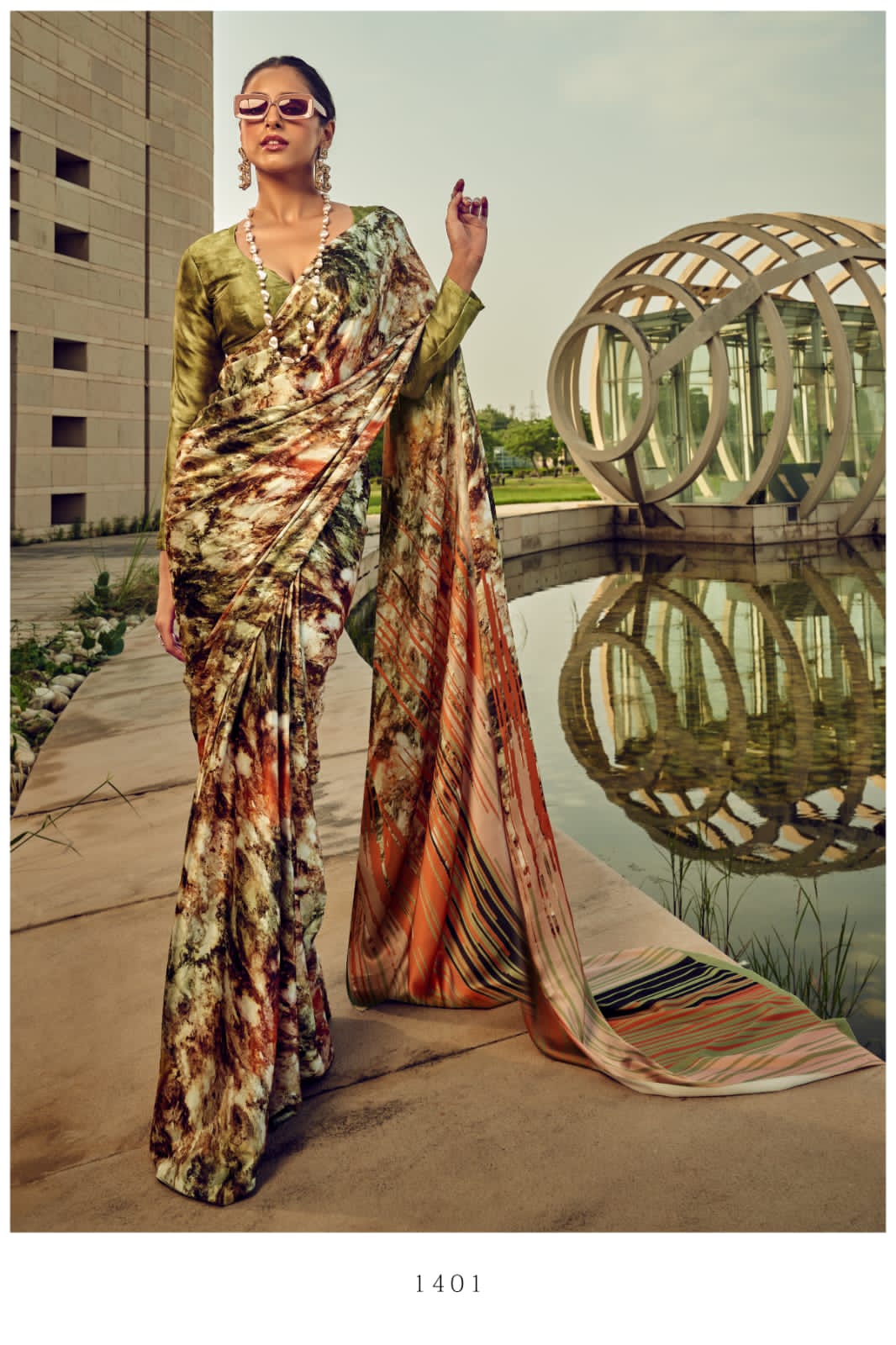 Beautiful Designer Digital Flower Print Satin Silk Saree