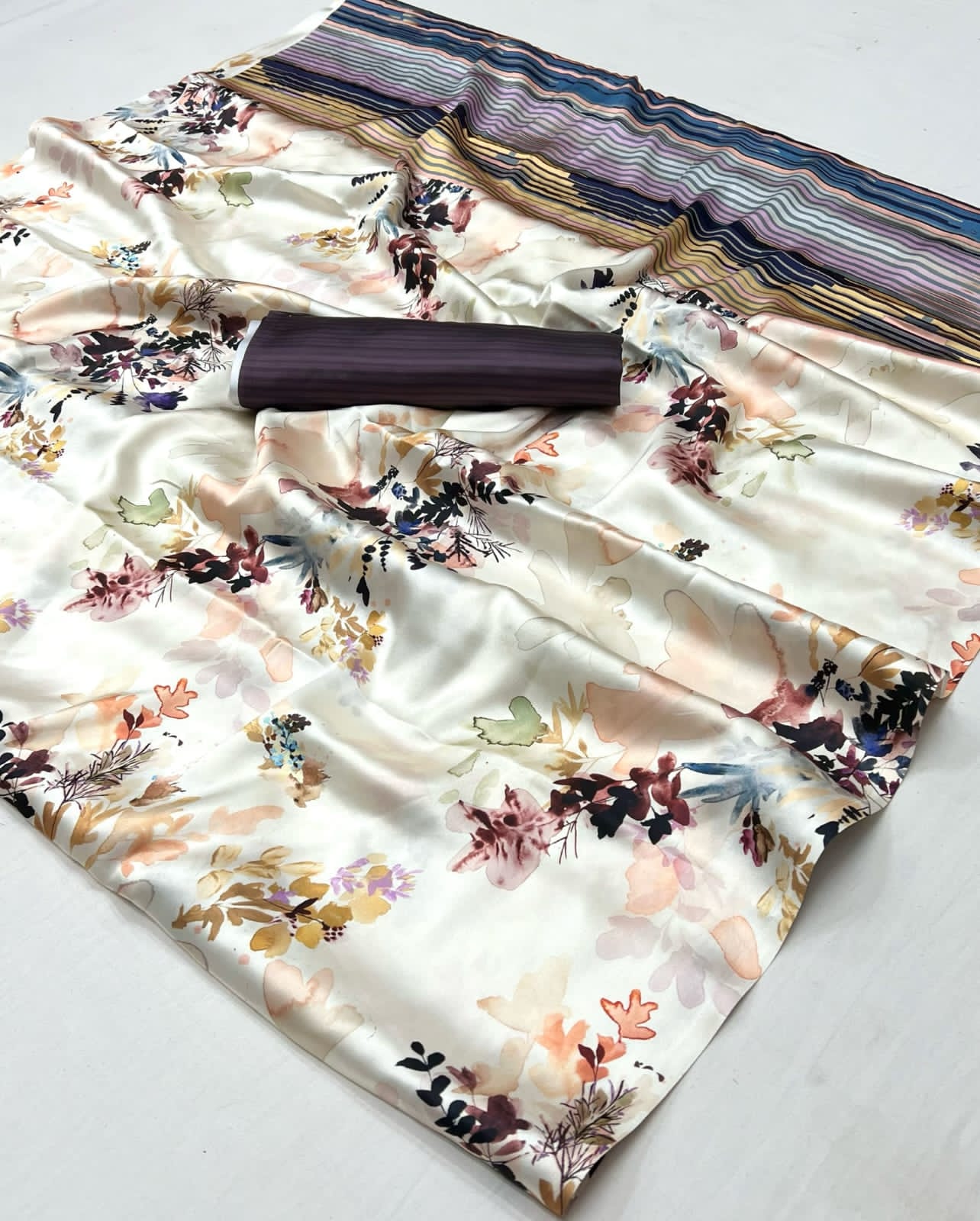 Beautiful Designer Digital Flower Print Satin Silk Saree