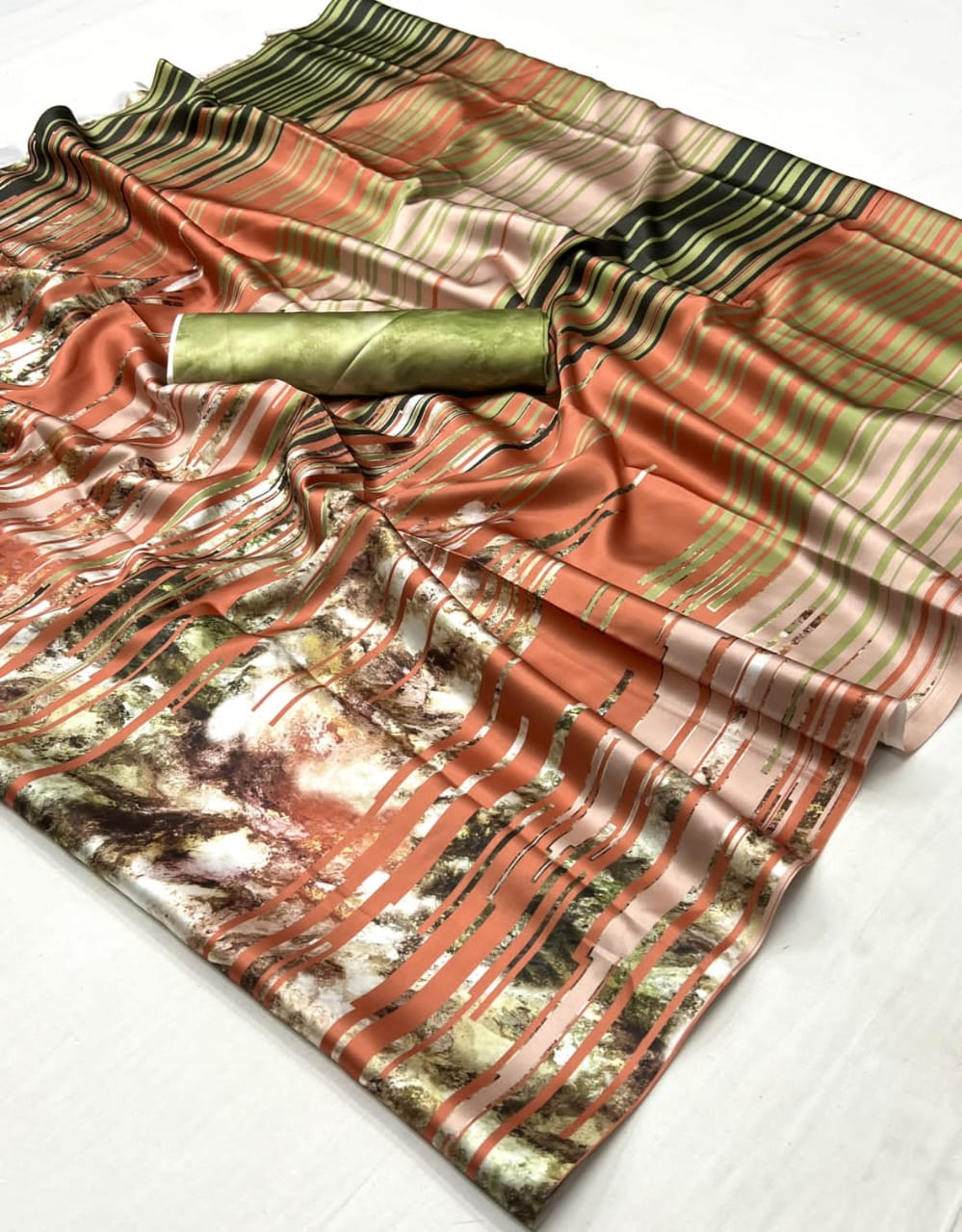 Beautiful Designer Digital Flower Print Satin Silk Saree