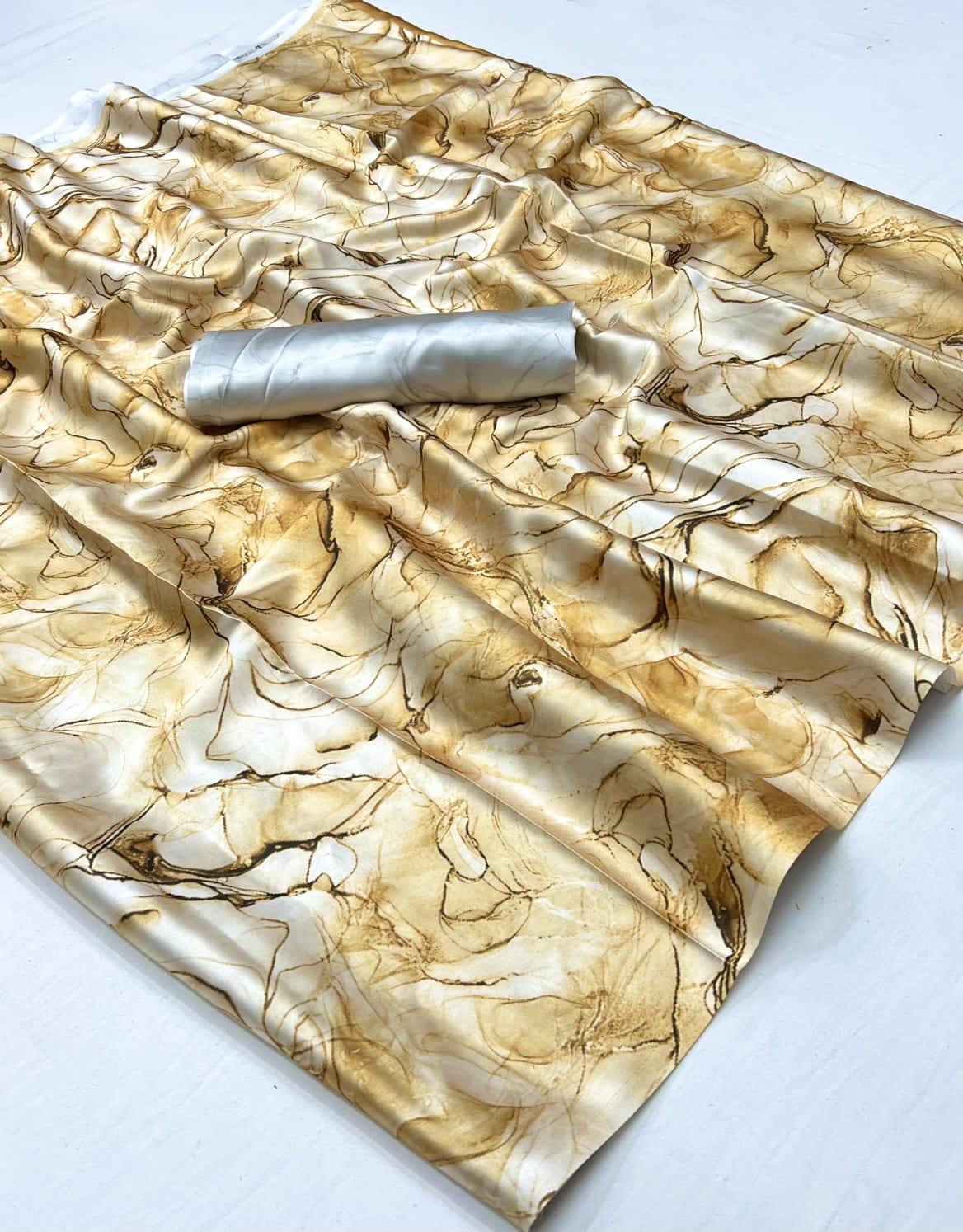 Beautiful Designer Digital Flower Print Satin Silk Saree