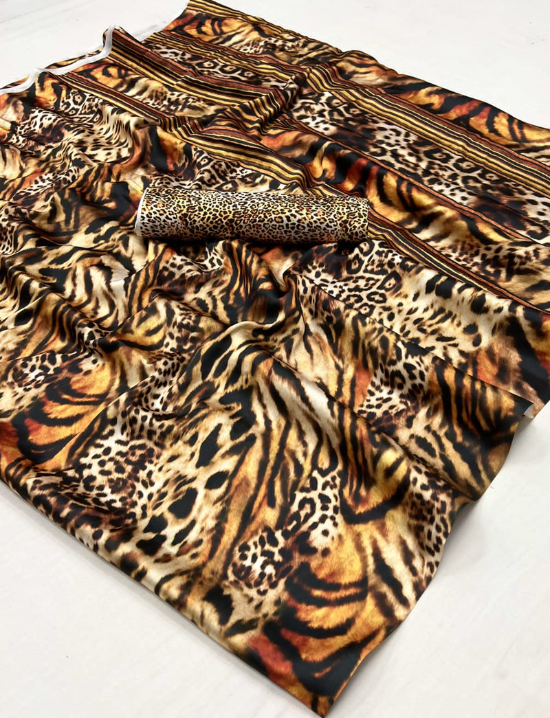 Beautiful Designer Digital Flower Print Satin Silk Saree