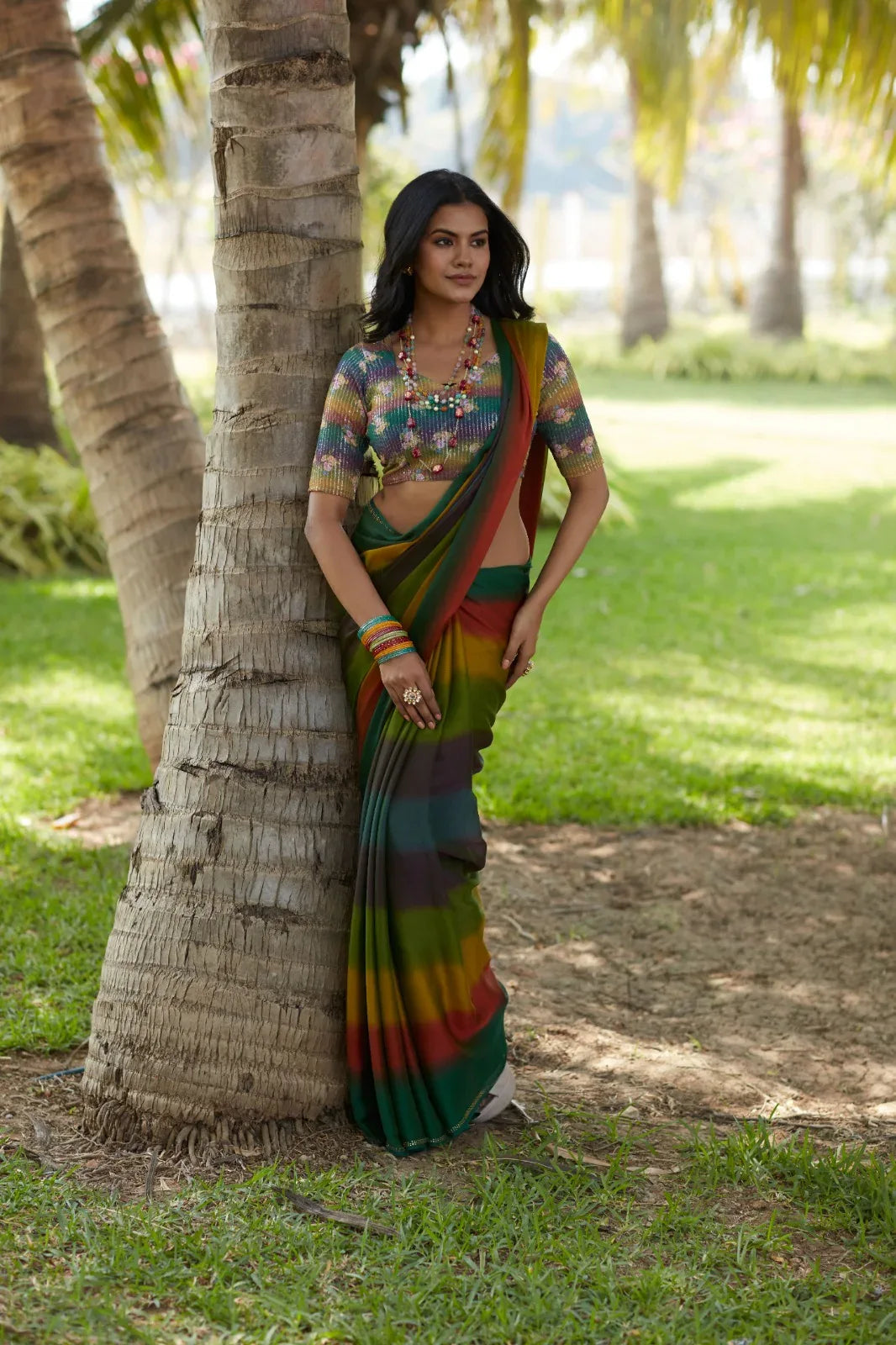 Beautiful Designer Digital Flower Print Satin Silk Saree