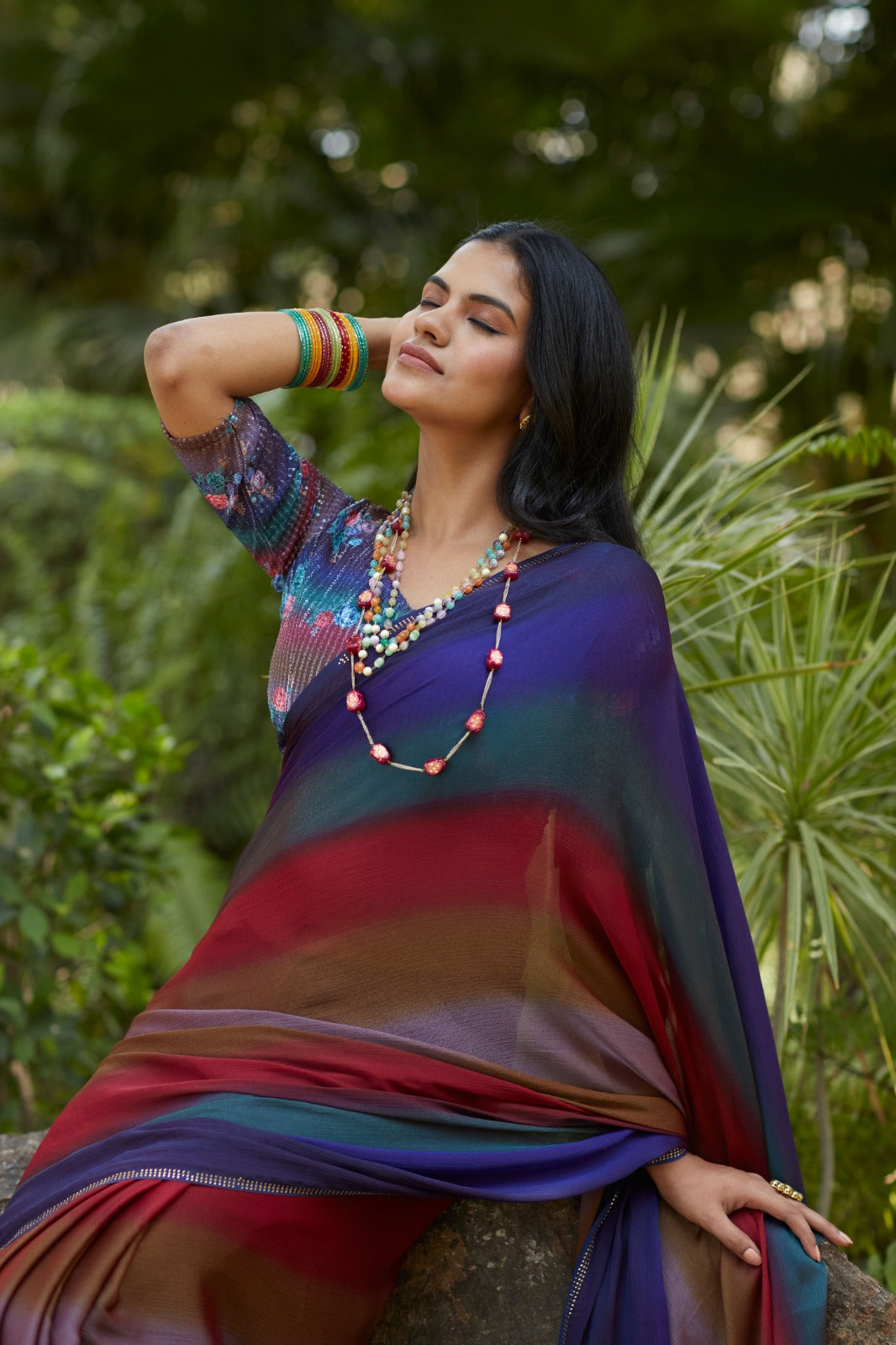 Beautiful Designer Digital Flower Print Satin Silk Saree