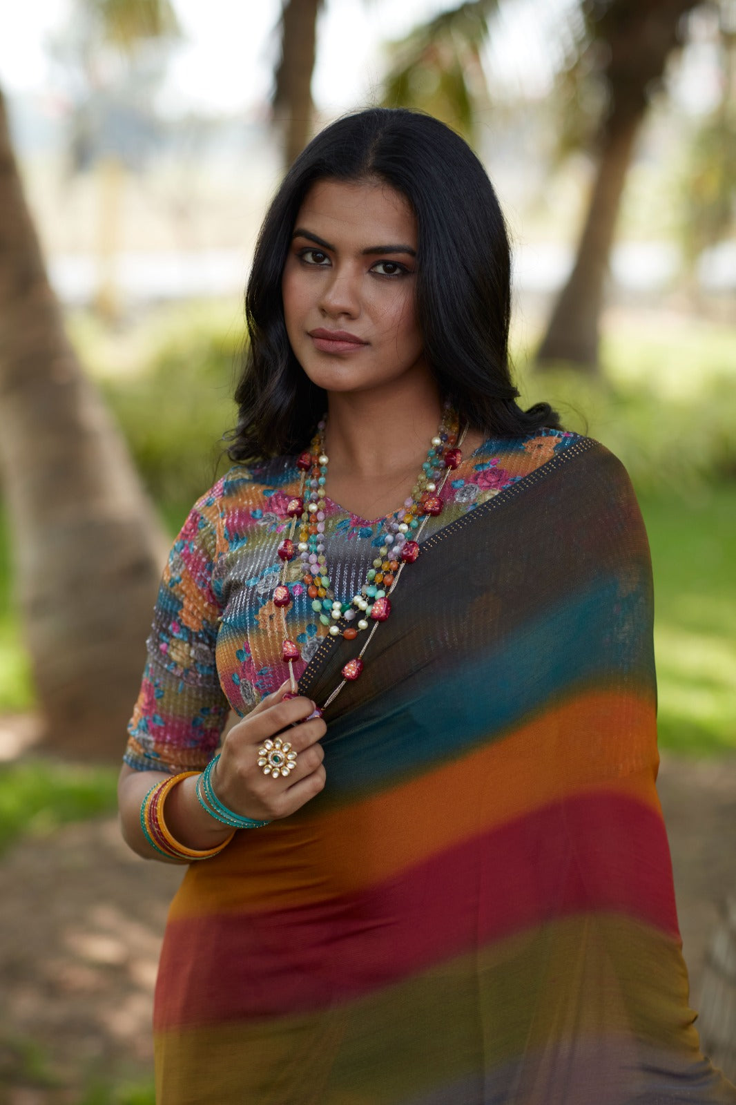 Beautiful Designer Digital Flower Print Satin Silk Saree