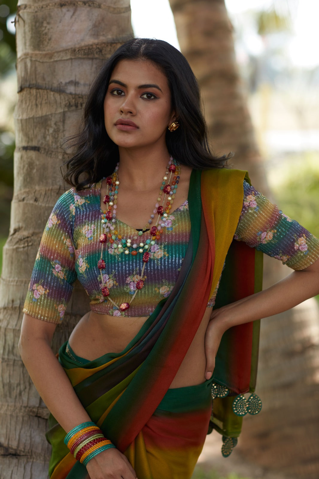 Beautiful Designer Digital Flower Print Satin Silk Saree