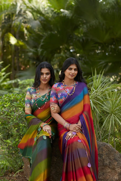 Beautiful Designer Digital Flower Print Satin Silk Saree