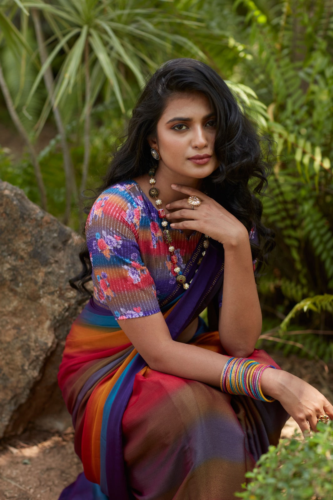 Beautiful Designer Digital Flower Print Satin Silk Saree