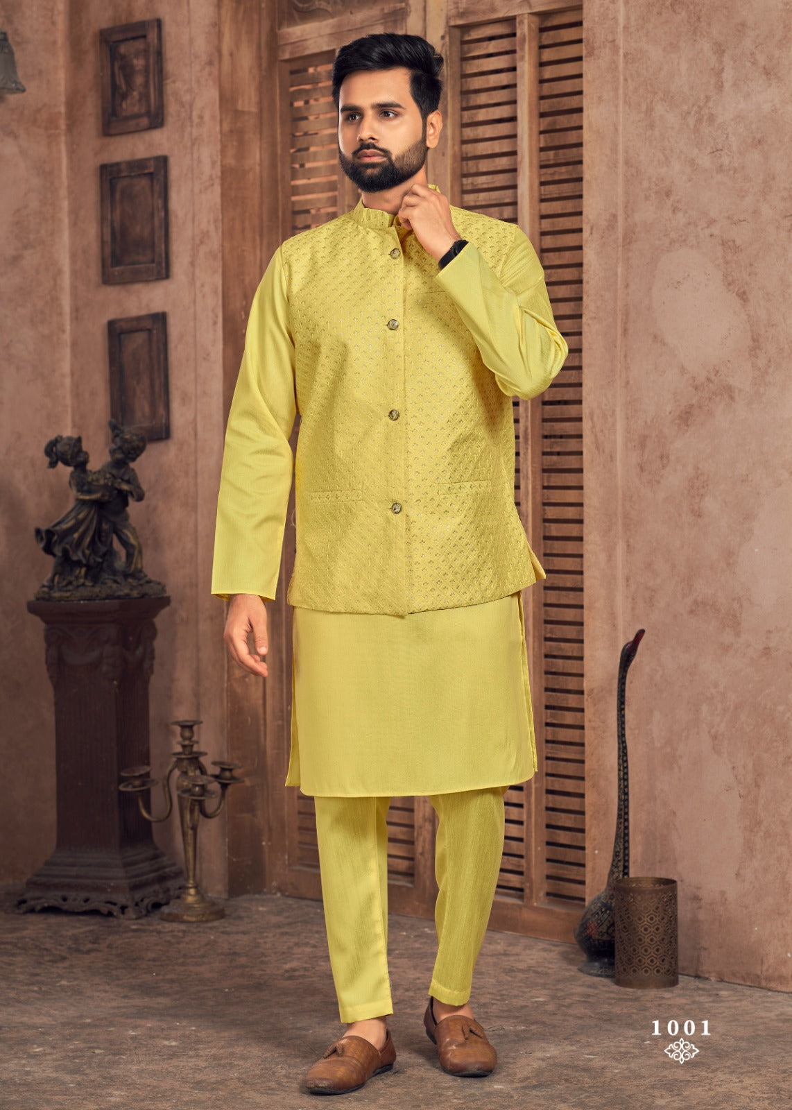 Beautiful Party Wear Banglori Silk Kurta Pajama With Koti Jacket