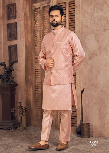 Beautiful Party Wear Banglori Silk Kurta Pajama With Koti Jacket