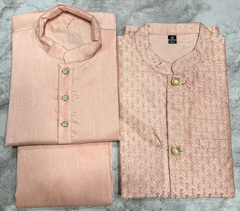 Beautiful Party Wear Banglori Silk Kurta Pajama With Koti Jacket