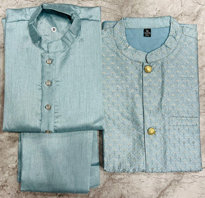Beautiful Party Wear Banglori Silk Kurta Pajama With Koti Jacket