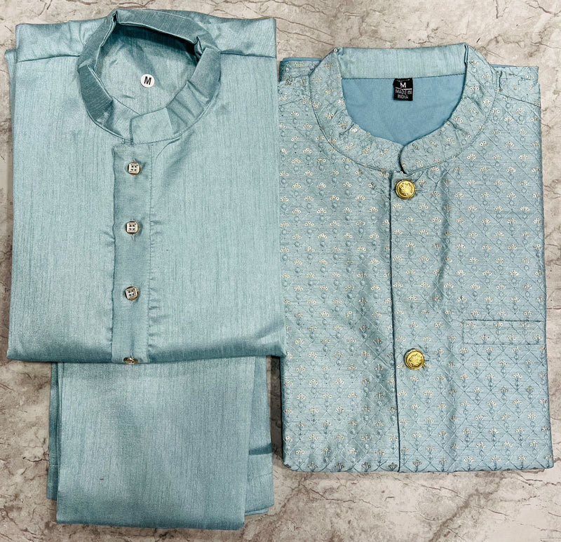 Beautiful Party Wear Banglori Silk Kurta Pajama With Koti Jacket