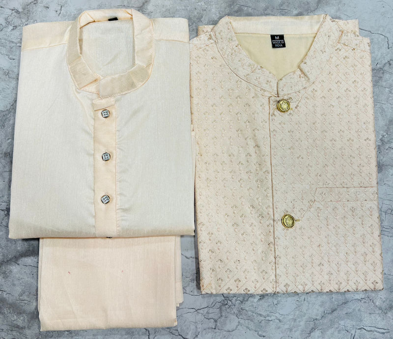 Beautiful Party Wear Banglori Silk Kurta Pajama With Koti Jacket