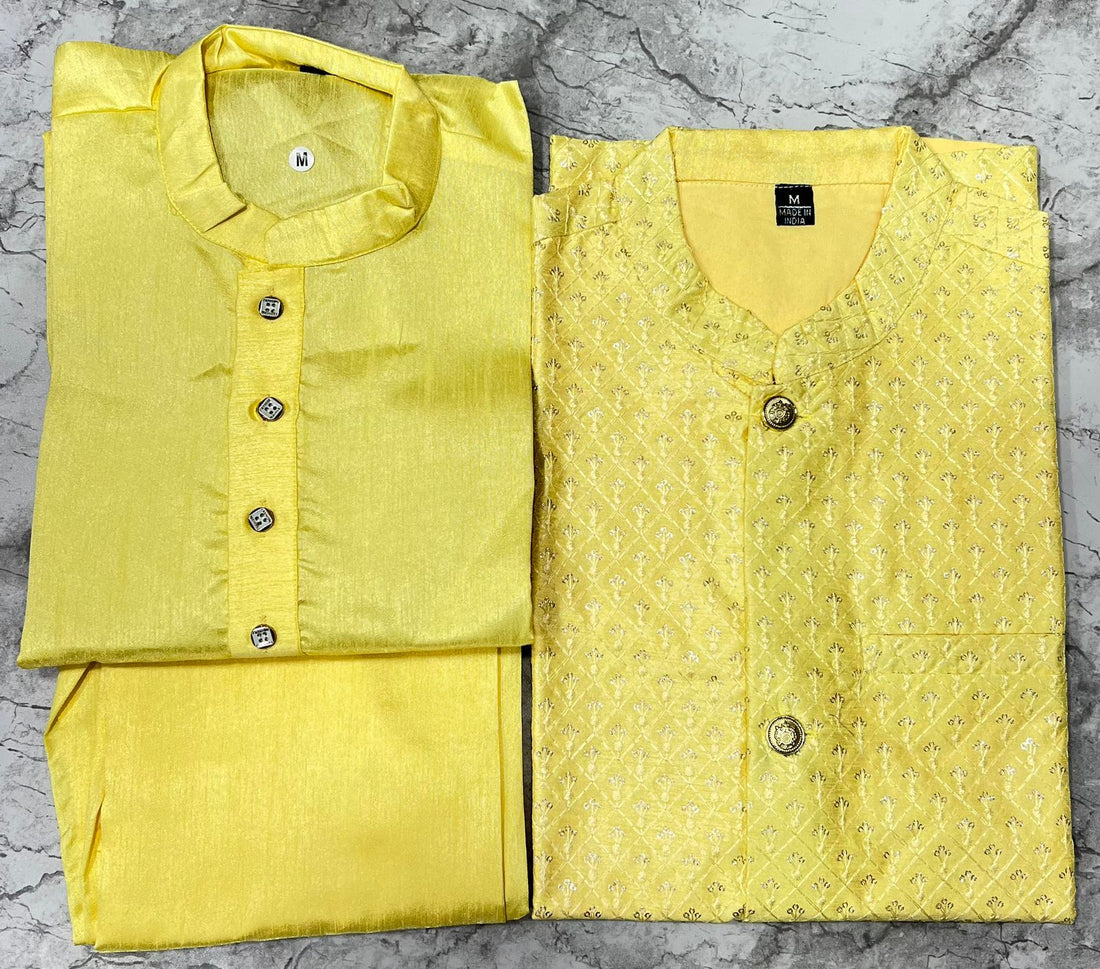 Beautiful Party Wear Banglori Silk Kurta Pajama With Koti Jacket