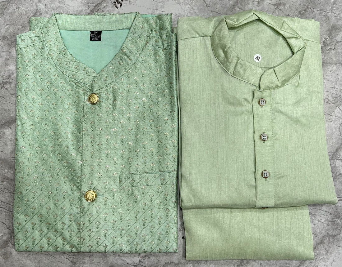 Beautiful Party Wear Banglori Silk Kurta Pajama With Koti Jacket