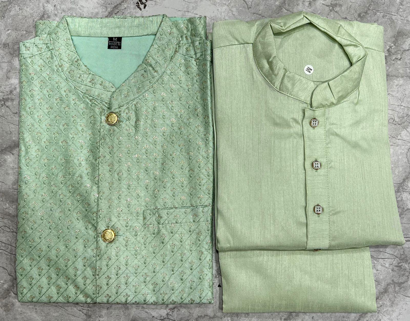 Beautiful Party Wear Banglori Silk Kurta Pajama With Koti Jacket