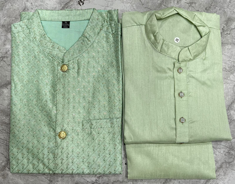 Beautiful Party Wear Banglori Silk Kurta Pajama With Koti Jacket