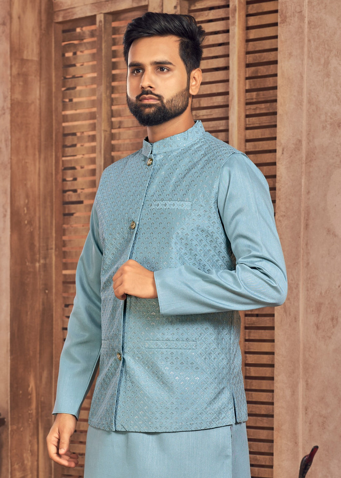 Beautiful Party Wear Banglori Silk Kurta Pajama With Koti Jacket