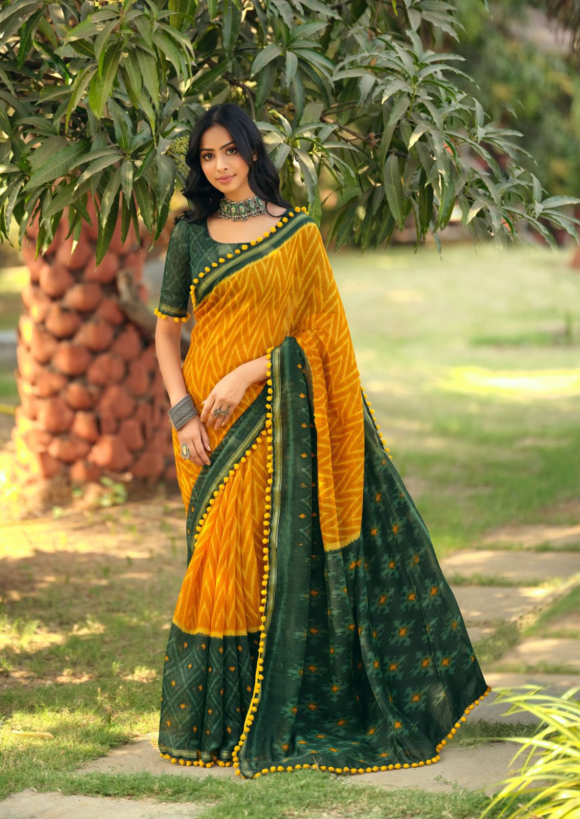 Beautiful Designer Summer Special Mul Mul Cotton With Pum Pum Saree