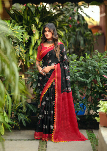 Beautiful Designer Summer Special Mul Mul Cotton With Pum Pum Saree