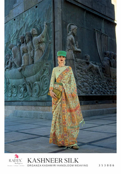 Beautiful Designer Soft Organza Kashmiri Handloom Weaving Saree