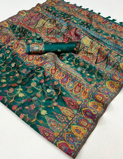 Beautiful Designer Soft Organza Kashmiri Handloom Weaving Saree