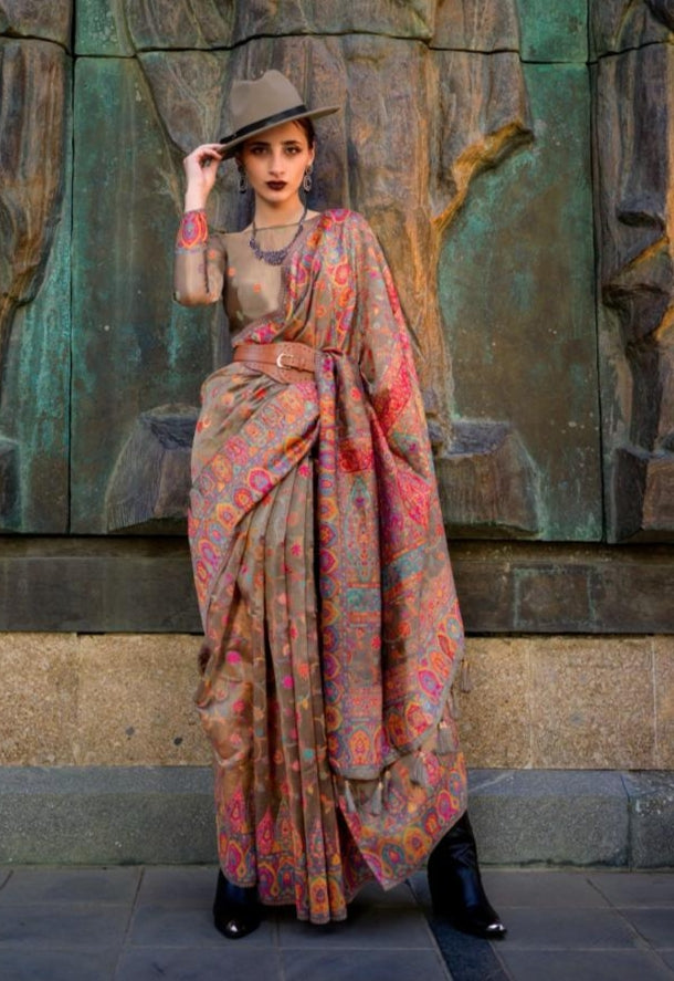 Beautiful Designer Soft Organza Kashmiri Handloom Weaving Saree