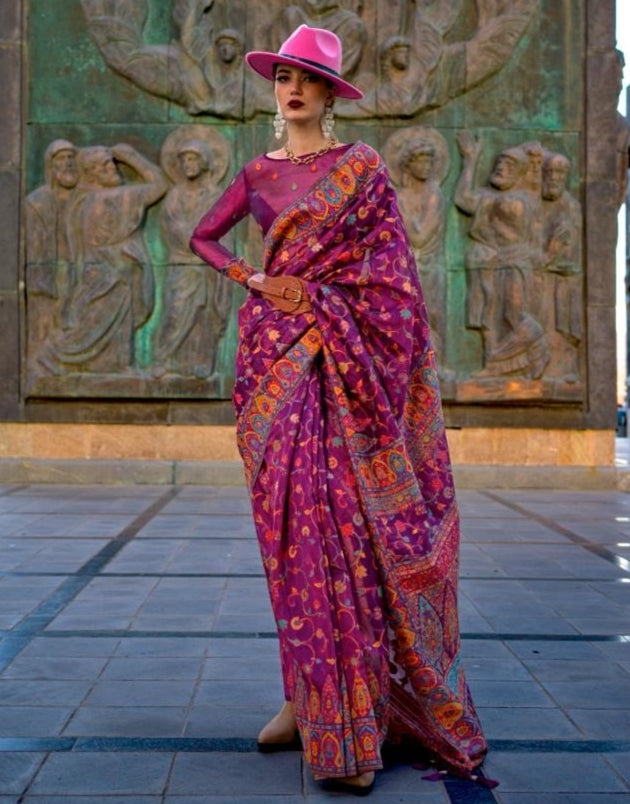 Beautiful Designer Soft Organza Kashmiri Handloom Weaving Saree