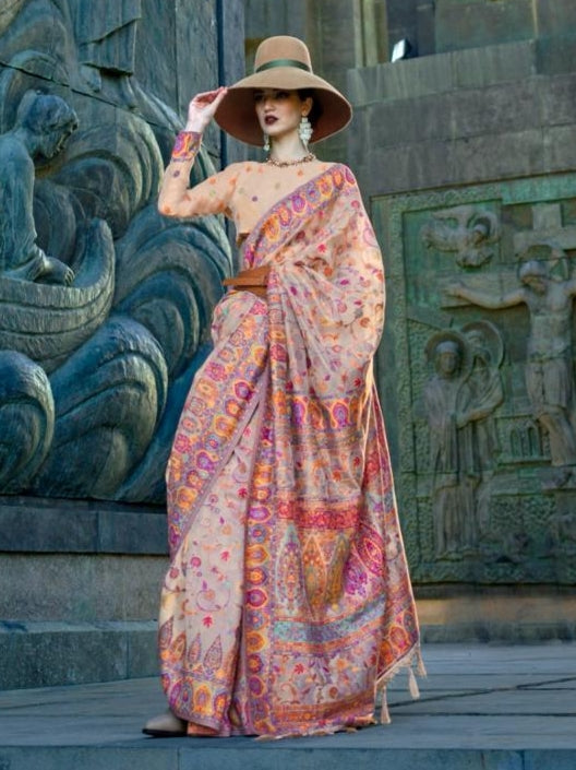 Beautiful Designer Soft Organza Kashmiri Handloom Weaving Saree