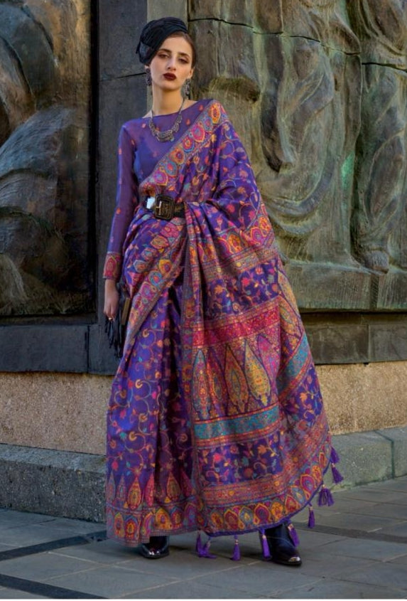 Beautiful Designer Soft Organza Kashmiri Handloom Weaving Saree