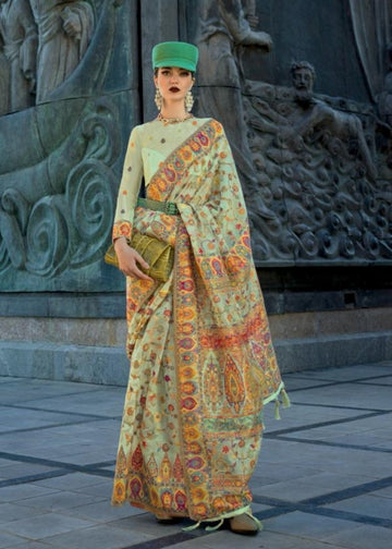 Beautiful Designer Soft Organza Kashmiri Handloom Weaving Saree