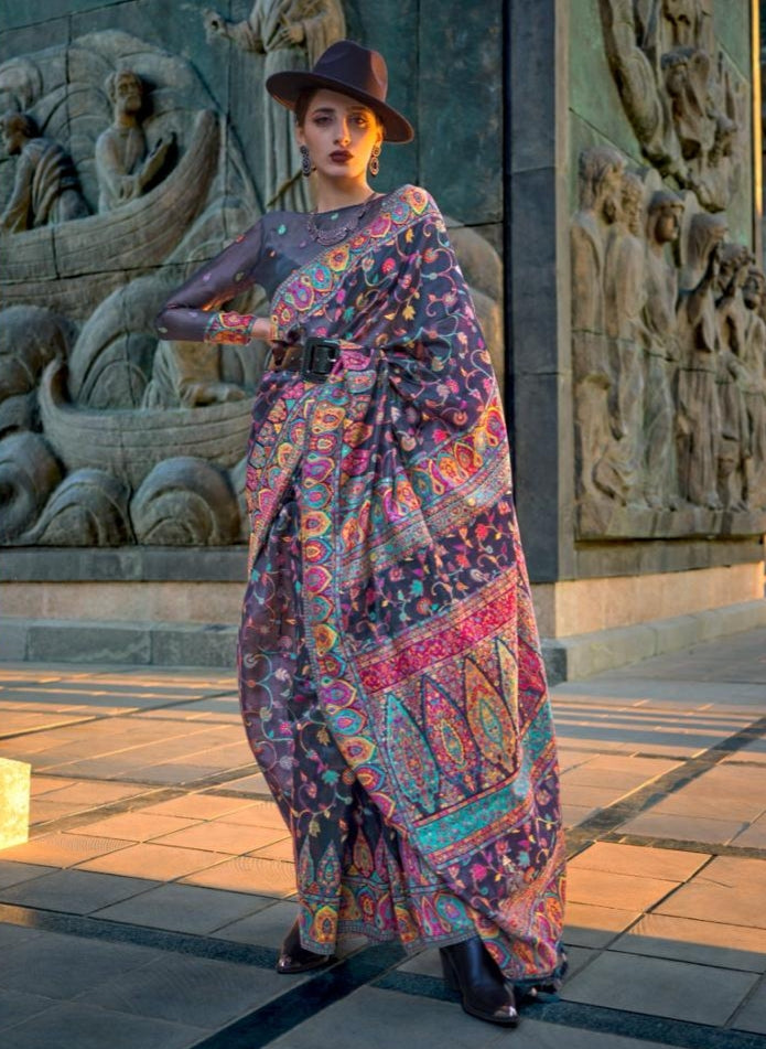 Beautiful Designer Soft Organza Kashmiri Handloom Weaving Saree