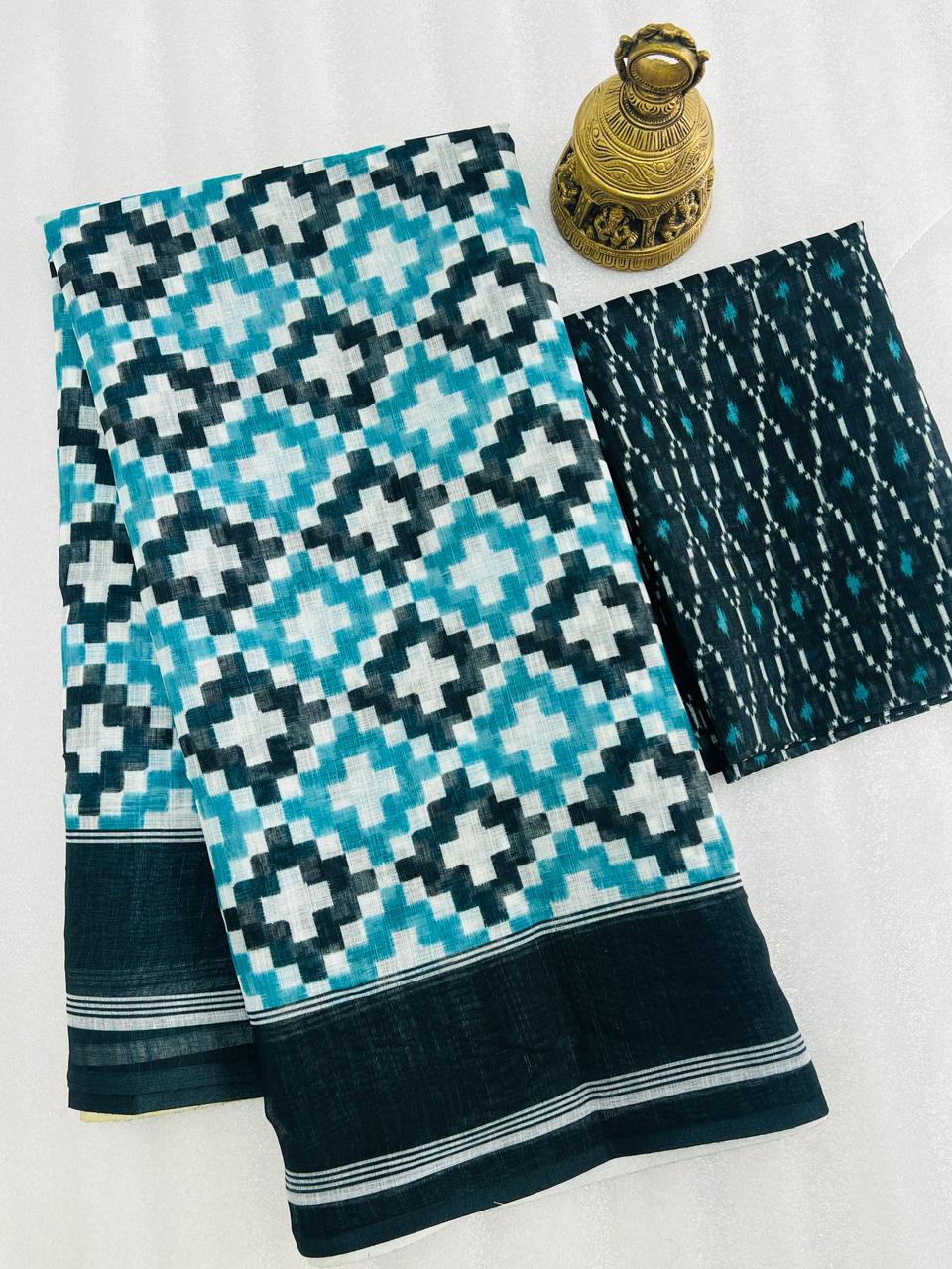 Beautiful Designer Party Wear Plain Linen Saree