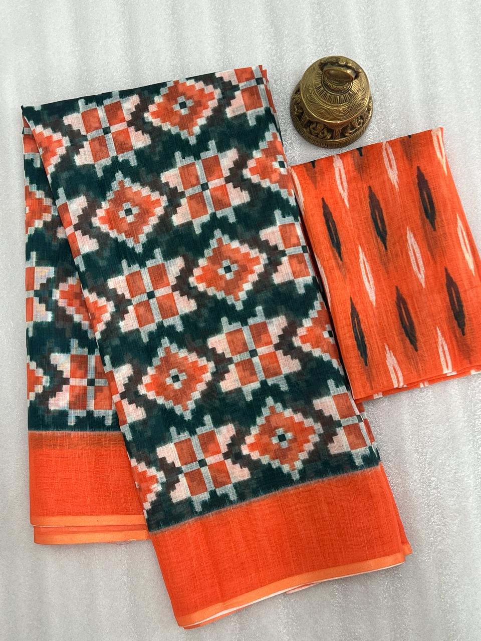 Beautiful Designer Party Wear Plain Linen Saree