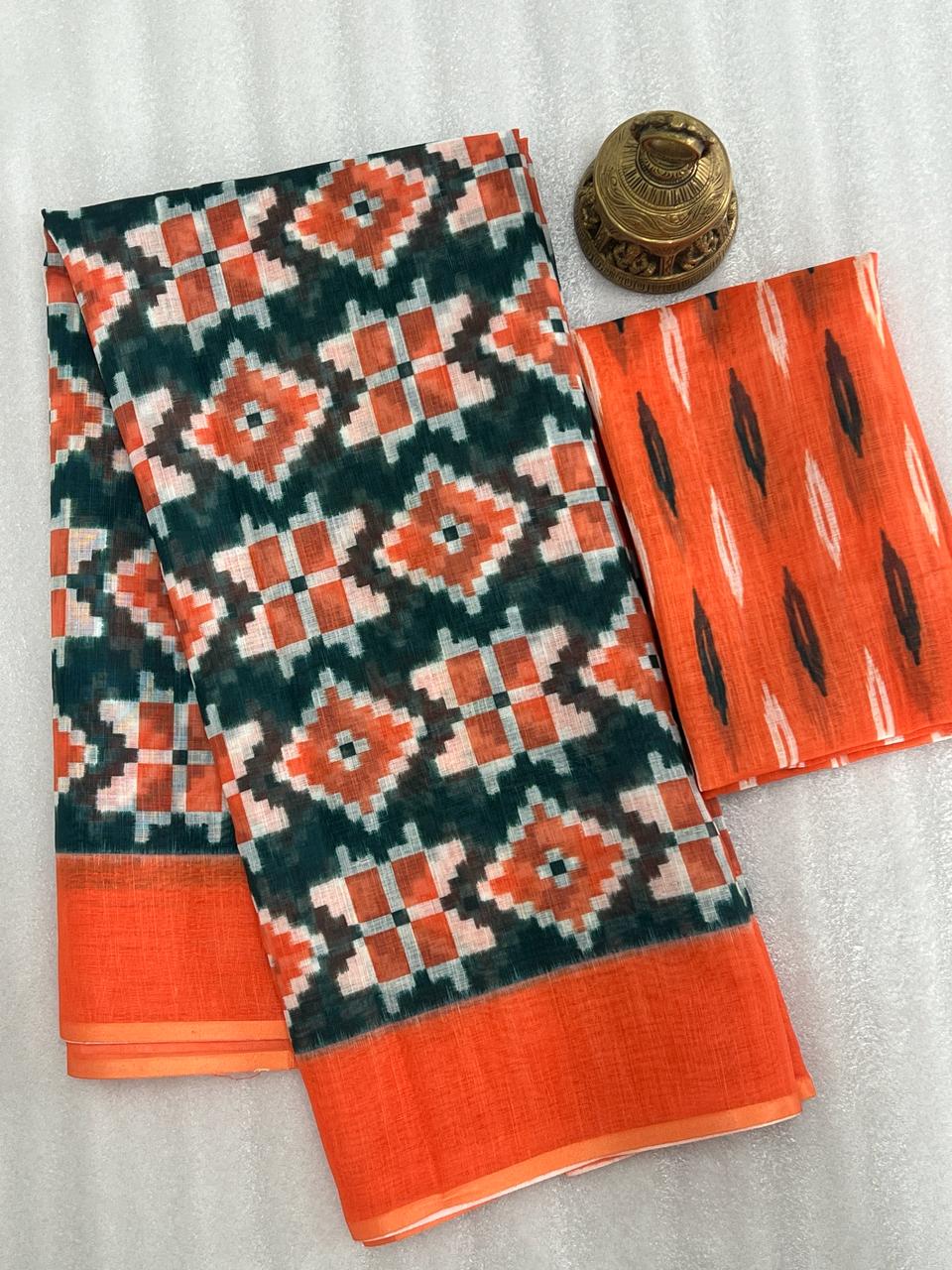 Beautiful Designer Party Wear Plain Linen Saree