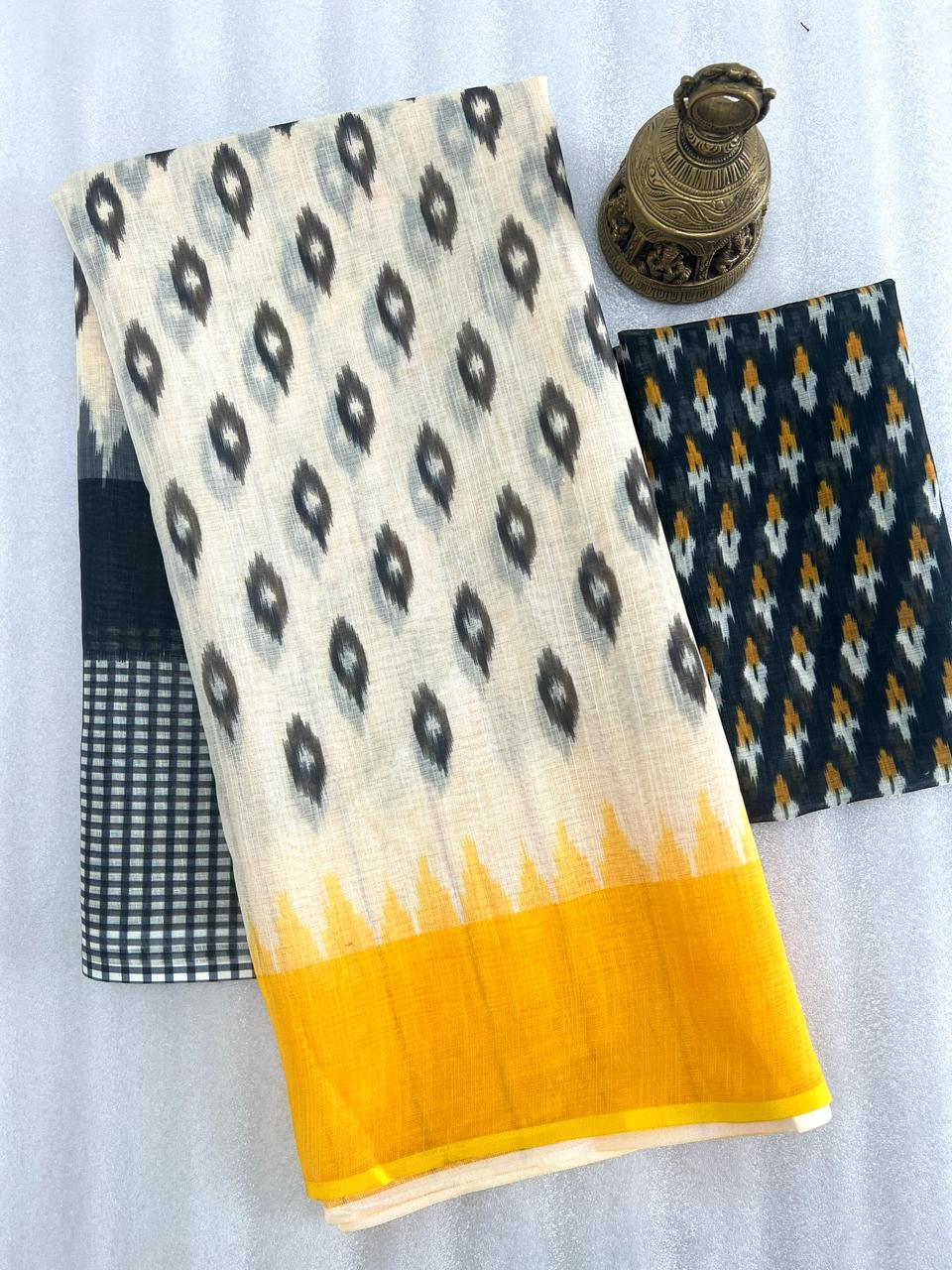 Beautiful Designer Party Wear Plain Linen Saree