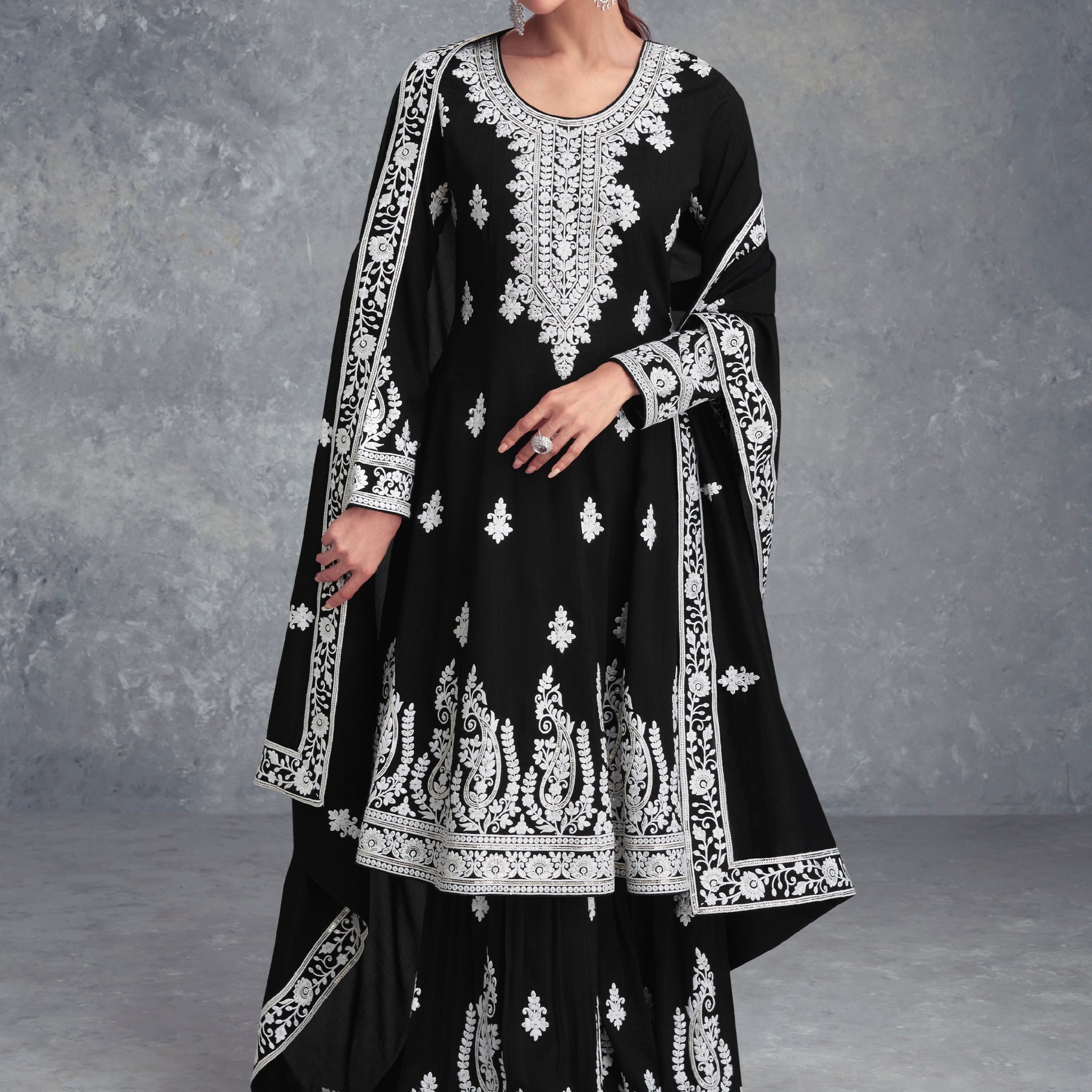 Designer Occasion Wear Real Chinnon Plazzo Salwar Suit