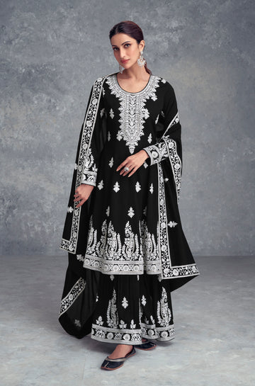 Designer Occasion Wear Real Chinnon Plazzo Salwar Suit