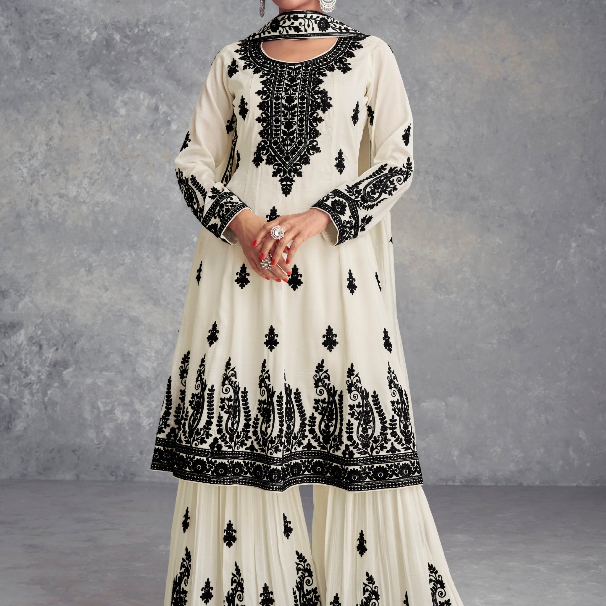 Designer Occasion Wear Real Chinnon Plazzo Salwar Suit