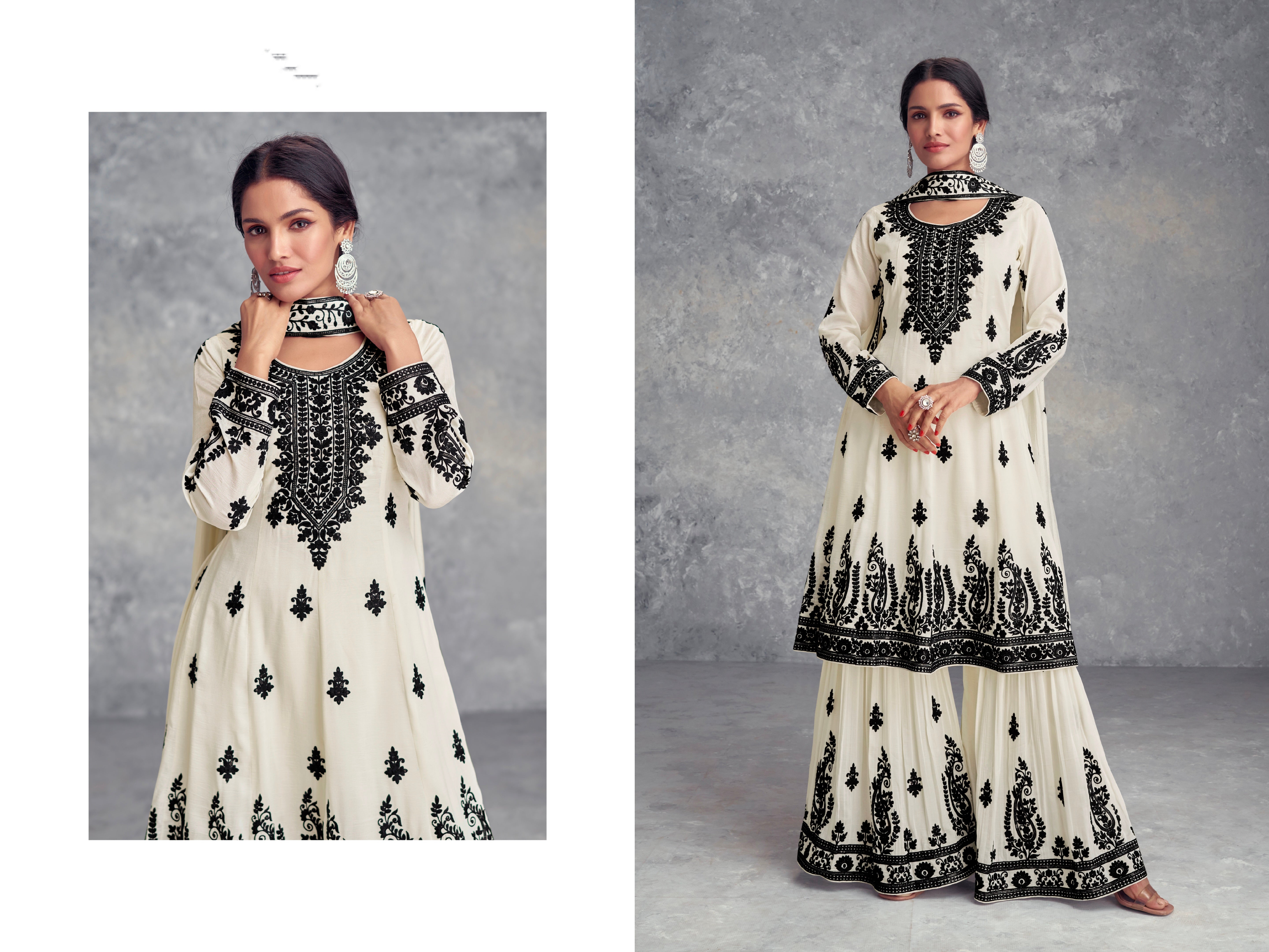 White Real Chinon Palazzo Suit with Dupatta