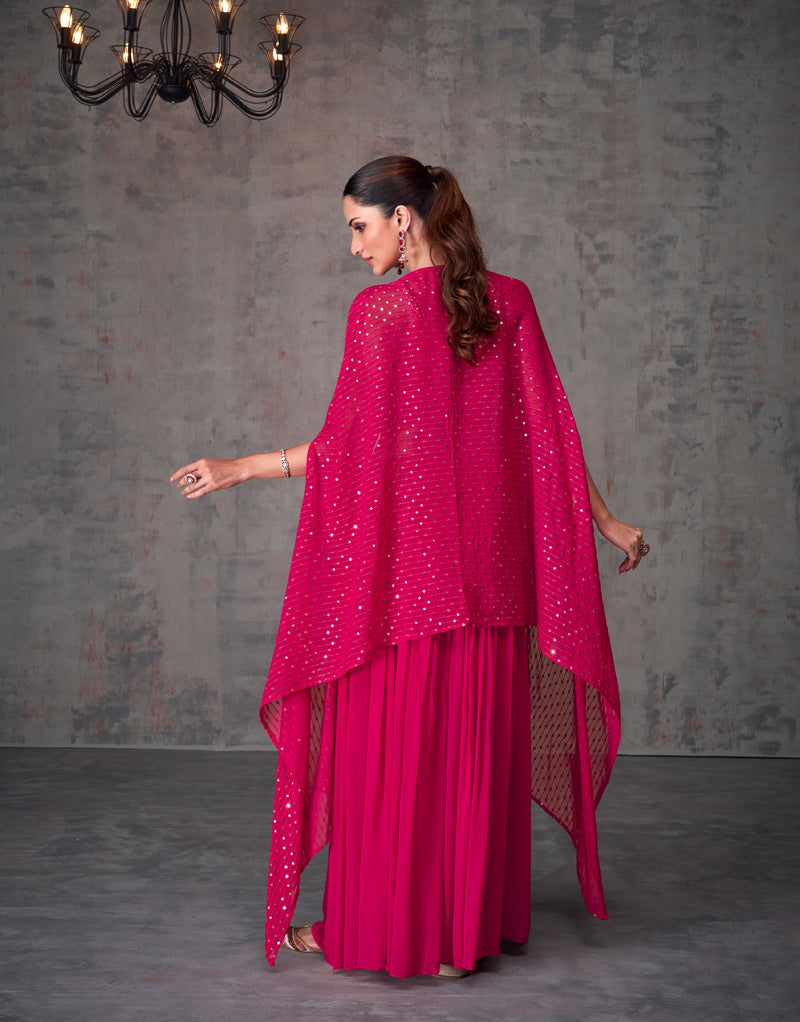 Fuchsia Georgette Palazzo Set with Embroidered Dupatta