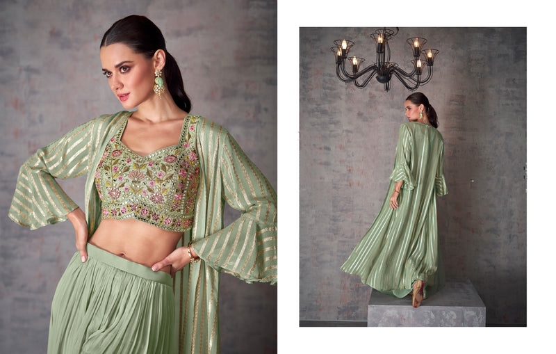 Light Green Georgette Palazzo Set with Embroidery