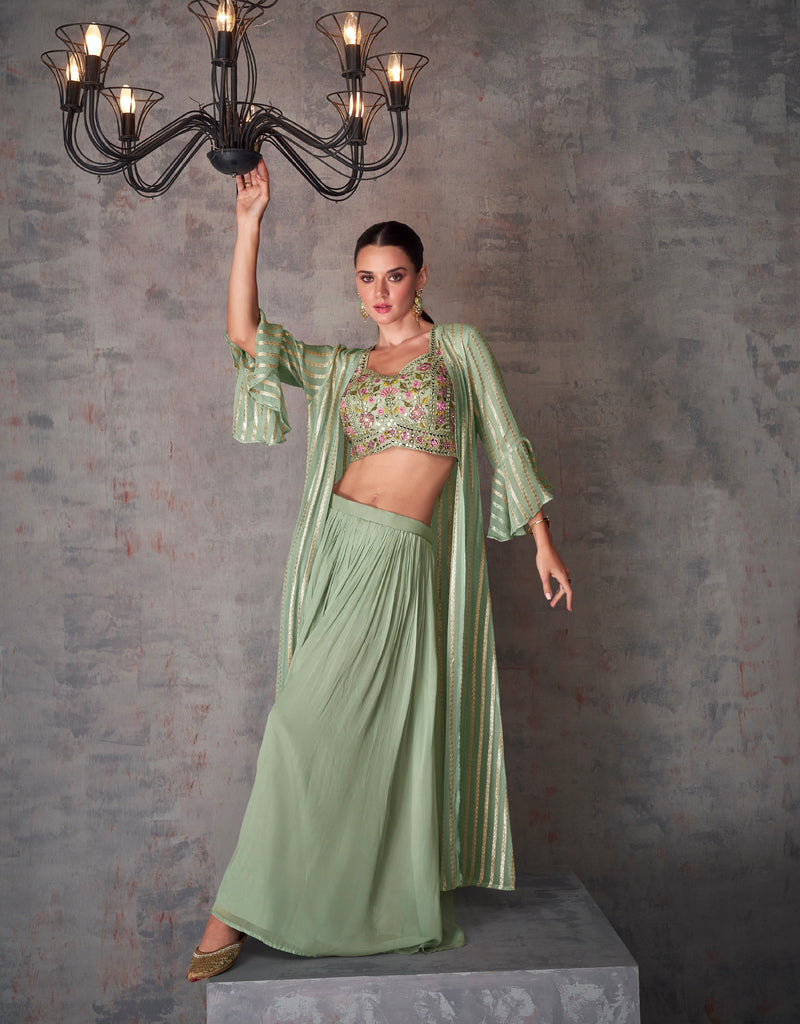 Light Green Georgette Palazzo Set with Embroidery