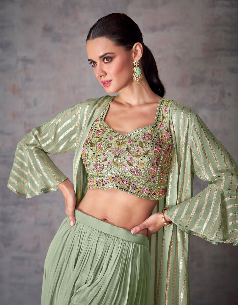 Light Green Georgette Palazzo Set with Embroidery