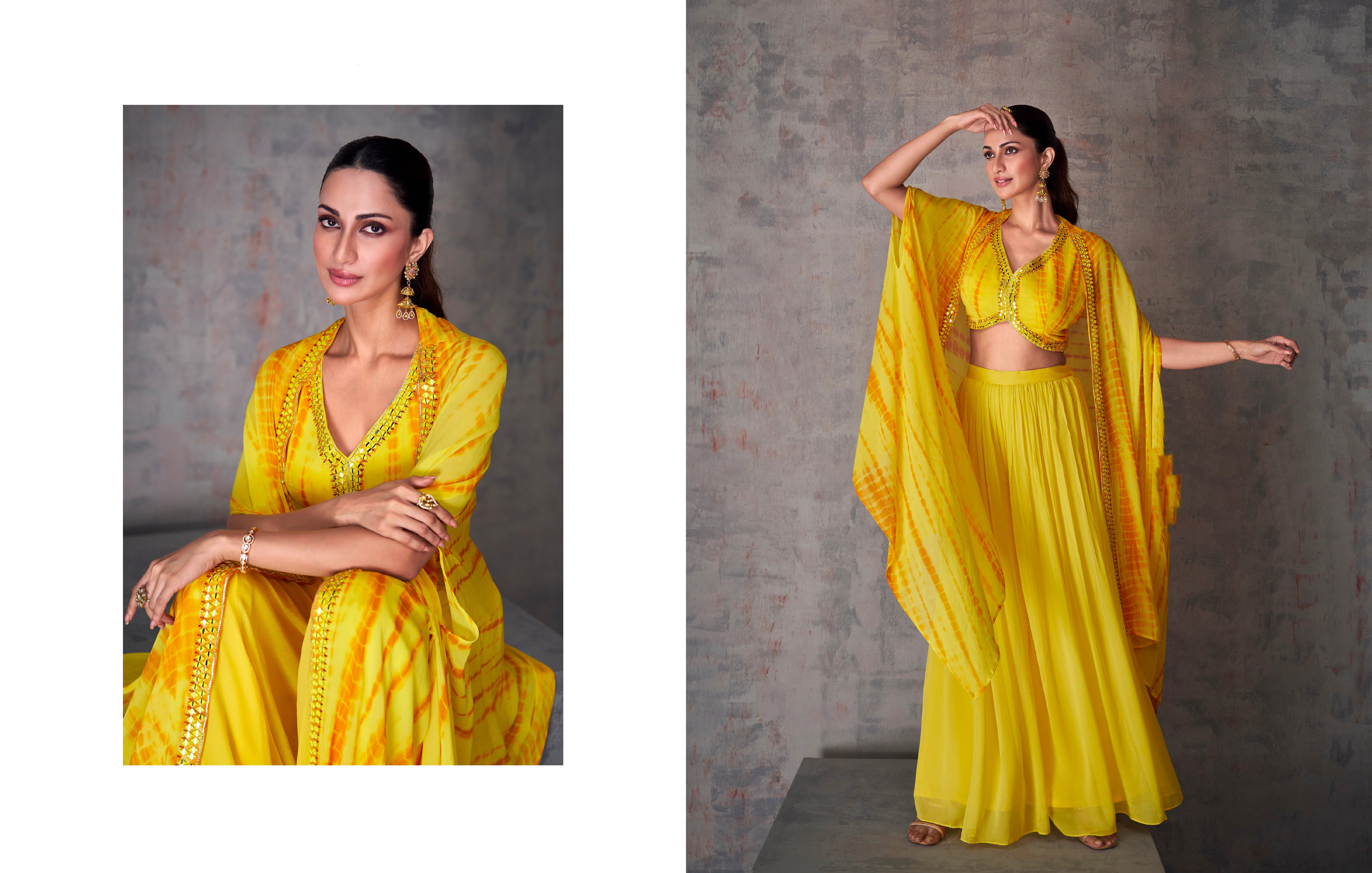Yellow Georgette Palazzo Set with Embroidered Dupatta