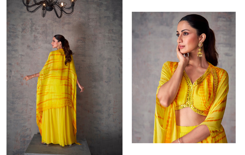 Yellow Georgette Palazzo Set with Embroidered Dupatta