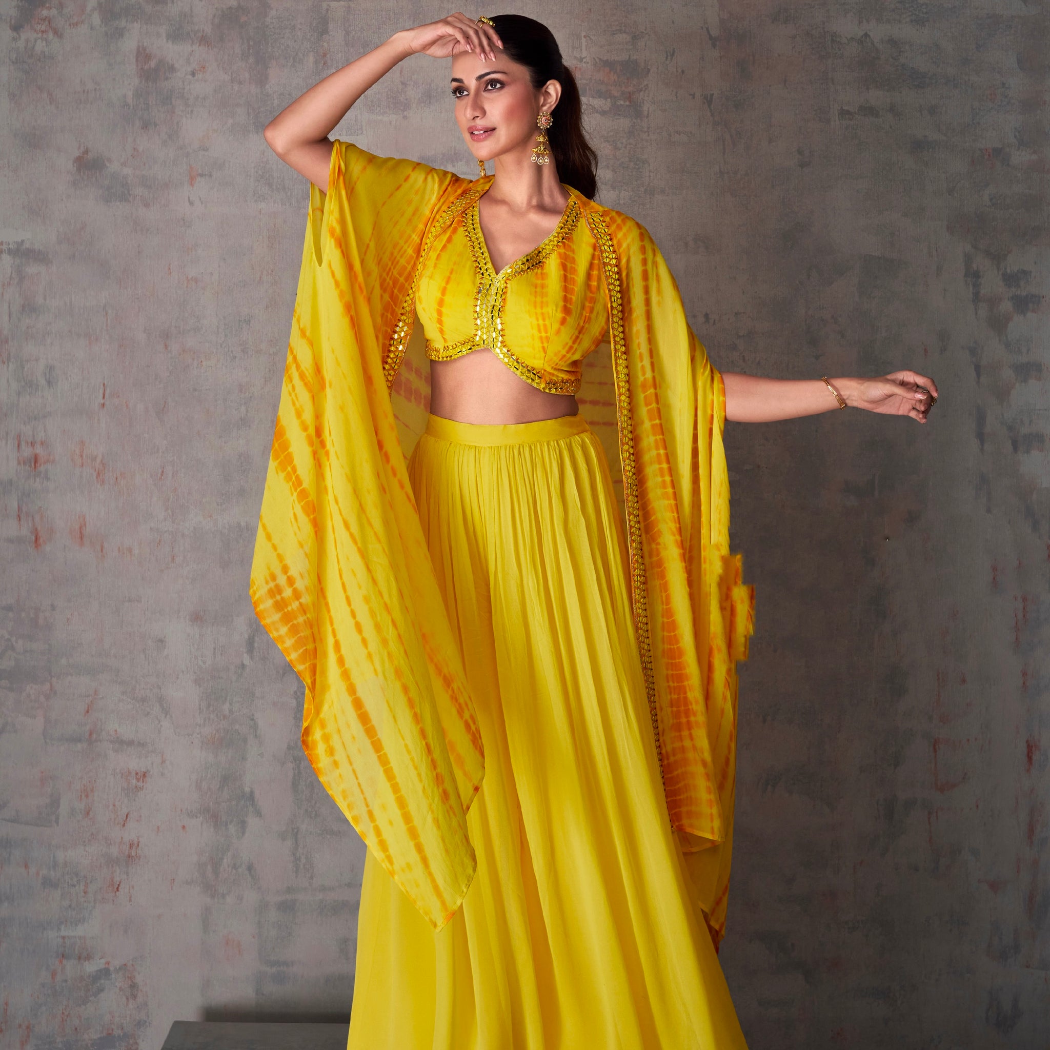 Yellow Georgette Palazzo Set with Embroidered Dupatta