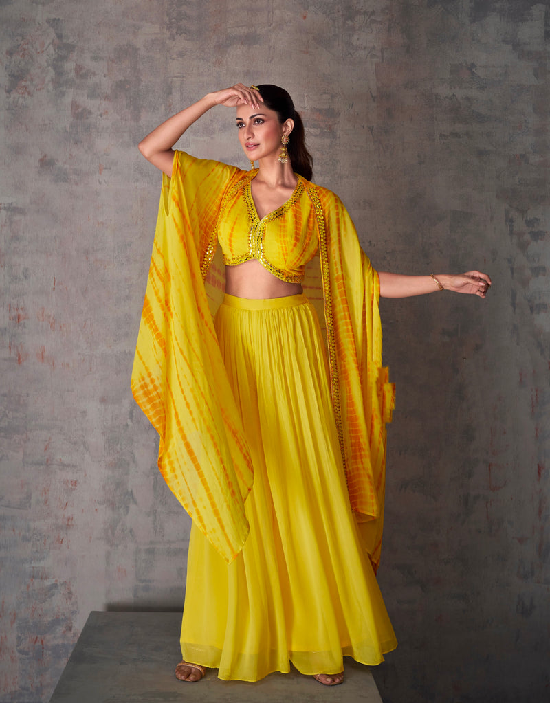 Yellow Georgette Palazzo Set with Embroidered Dupatta