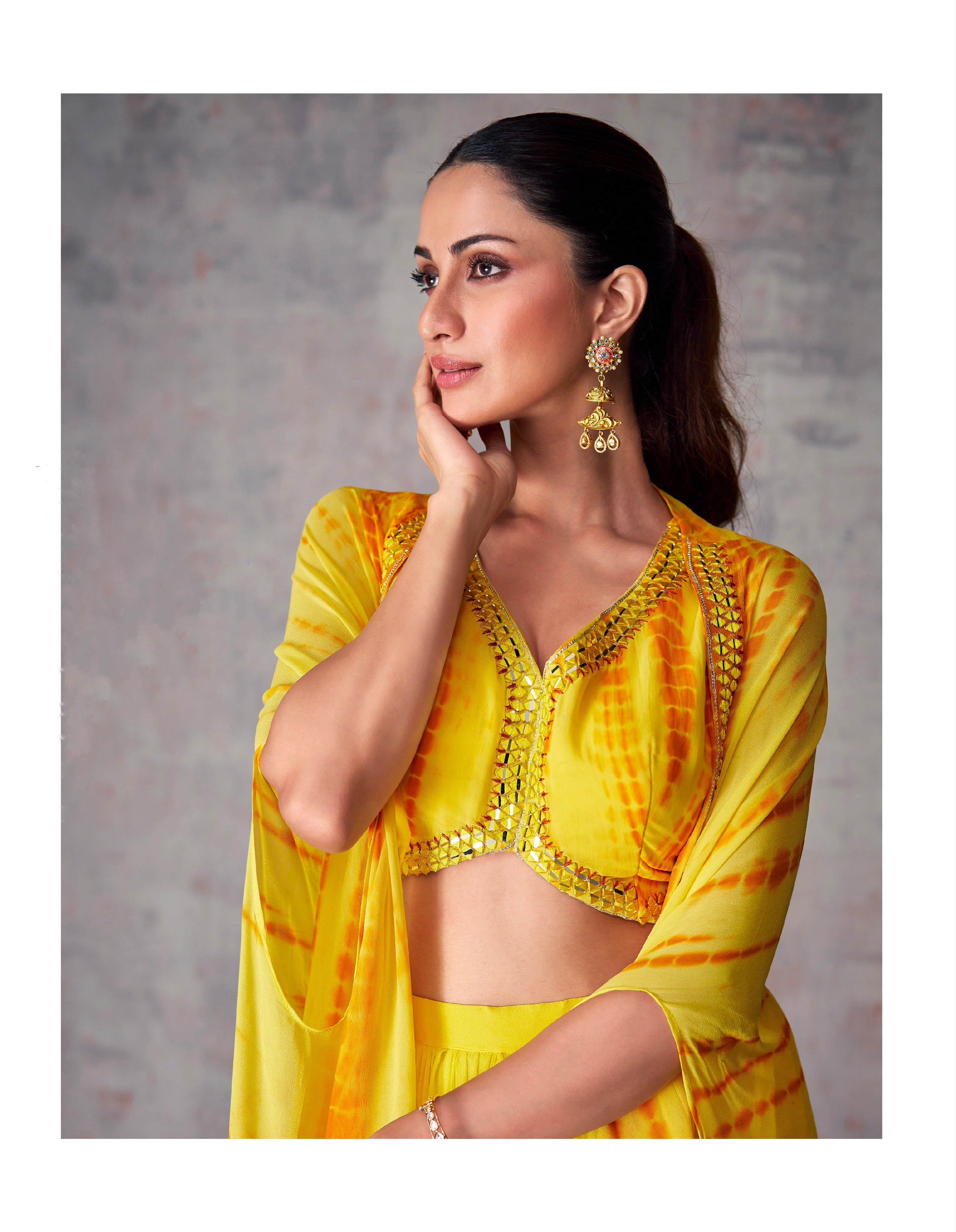 Yellow Georgette Palazzo Set with Embroidered Dupatta